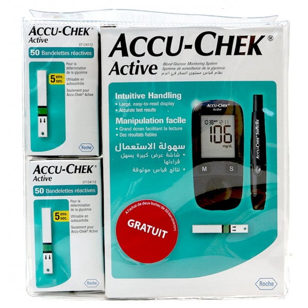 accu-chek coffret active 110 bandelette +Autopiqueur + kit gratuit
