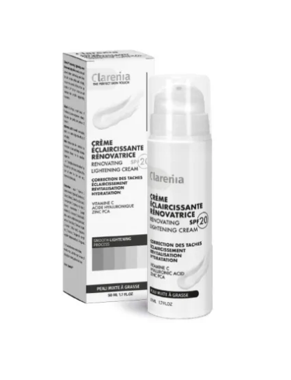 CLARENIA creme eclaircissante renovatrice peaux mixte a grasses spf20