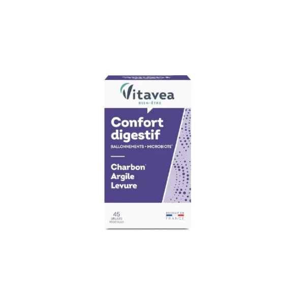 Vitavea Confort digestif charbon levure argile 45 gélules Vitavea Confort digestif charbon levure argile 45 gélules