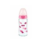 NUK first choice biberon rose en verre 240 ml 0-6m