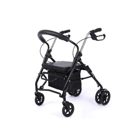 Rollator 4 roues couleur rouge, et noir avec panier et frein