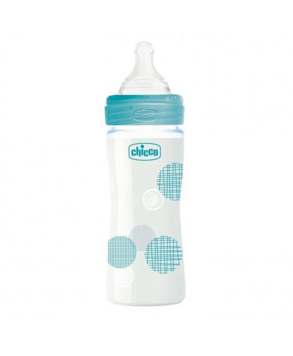 chicco-biberon-wel-being-en-verre-240-ml-bleu-0m