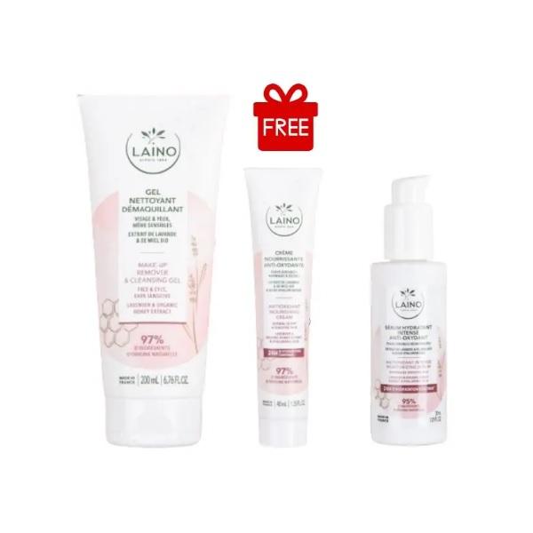 laino gel nettoyant demaquillant 200ml + serum anti-oxydant + gel creme nourrissante gratuit laino gel nettoyant demaquillant 200ml + serum anti-oxydant + gel creme nourrissante gratuit