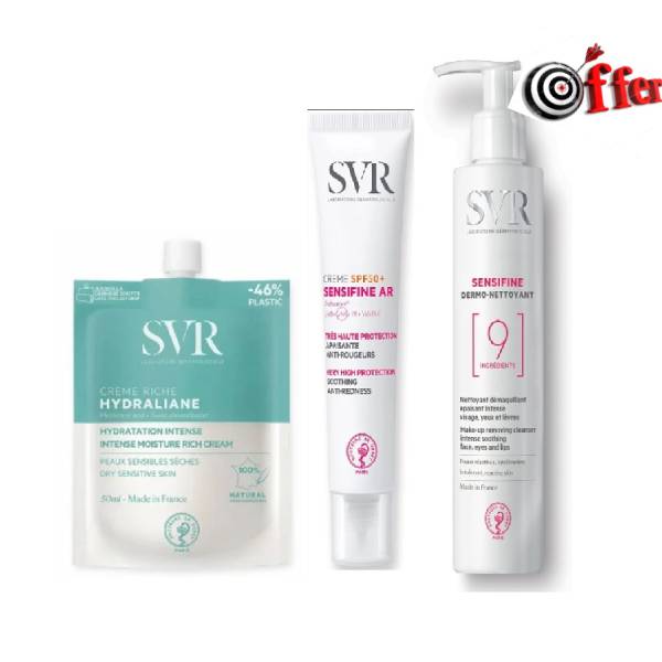 PACK RICHE SENSIFINE Pack SVR : Hydratation, Anti-Rougeurs SPF50+ et Nettoyage OFFERT