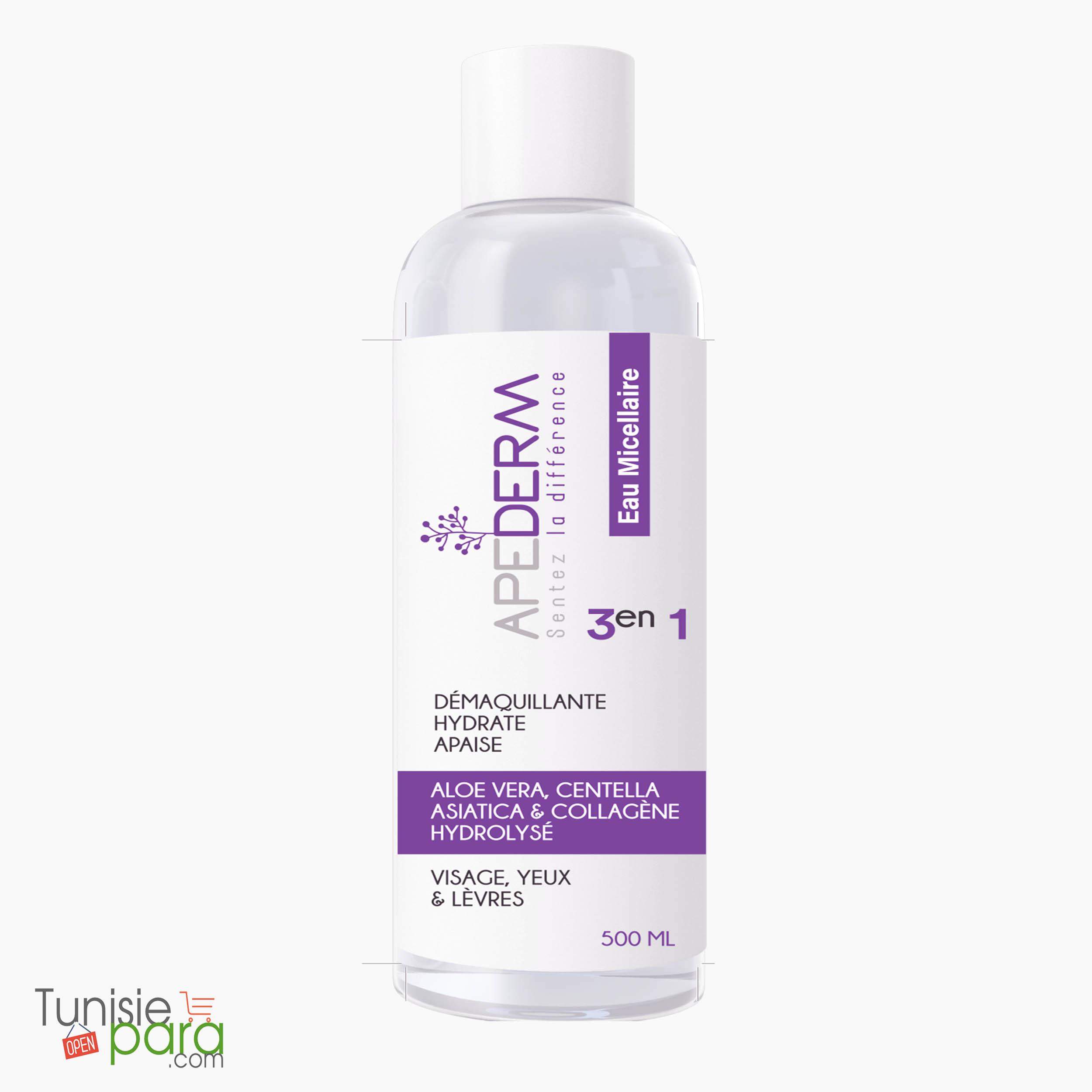 eau micelaire boite 500ml APEDERM eau micellaire 3en1 500ml